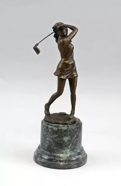 9937730 Escultura de Bronce Figura Chica Golfspielerin Por Milo H28cm