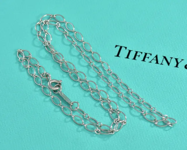 Tiffany & Co 18K White Gold Oval Link Chain 16.25" Necklace For Pendant in Pouch