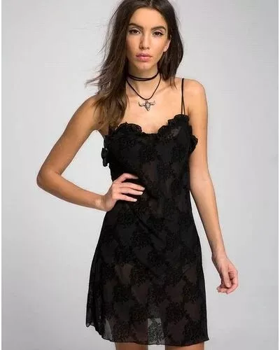 motel rocks rowen dress size small black sheer mesh velvet baroque