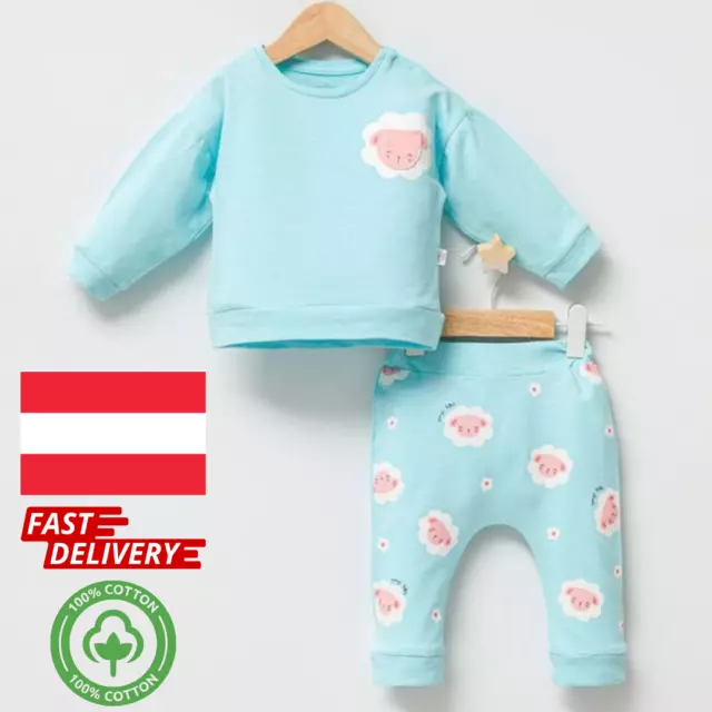 Baby Junge/Mädchen Langarmshirt mit Babyhose Outfit Babykleidung 2teilig
