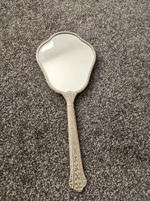 Vintage Victorian Collectable beautiful Handmade Hand Held Silver Mirror