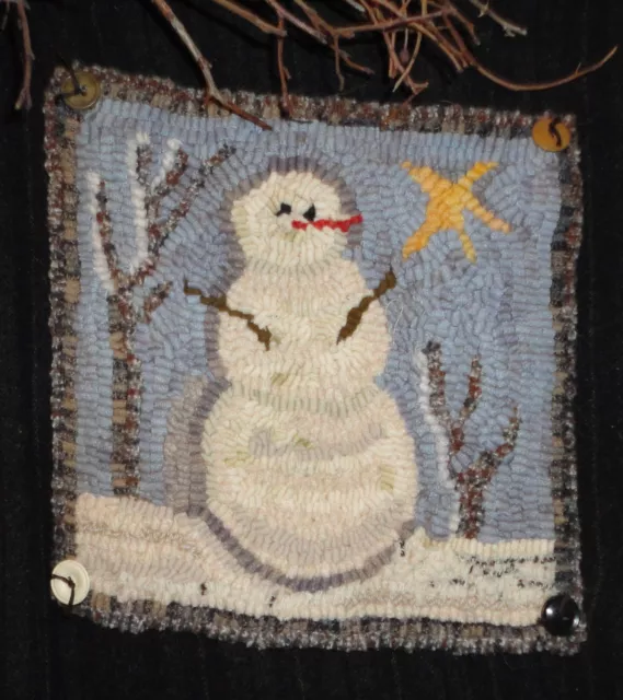 "Snowy Day Snowman"~Rug In A Day Linen Pattern~Primitive Rug Hooking