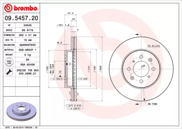 2x Bremsscheibe PRIME LINE BREMBO 09.5457.20 für CONCERTO HWW HW MA HONDA 16V