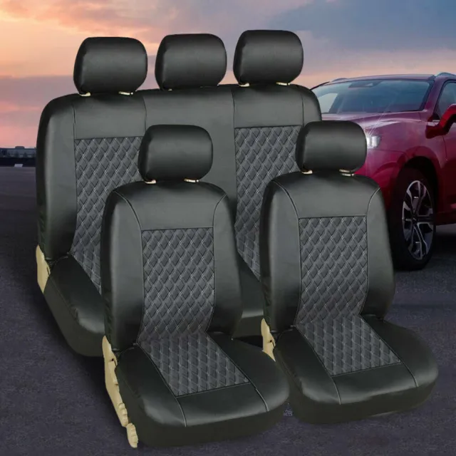 5 Seat Universal Car Seat Cover Luxury Black PU Leather Seat Full Set USA