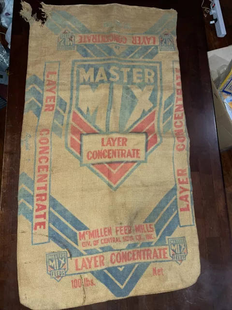 Vintage McMillen Feed Mills Master Mix Feeds Layer Concentrate 100 LBS Bag!