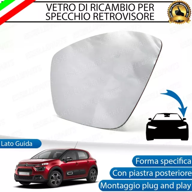 Specchietto Citroen C3 Mk3 Iii Vetro Specchio Sinistro Retrovisore Lato Guida