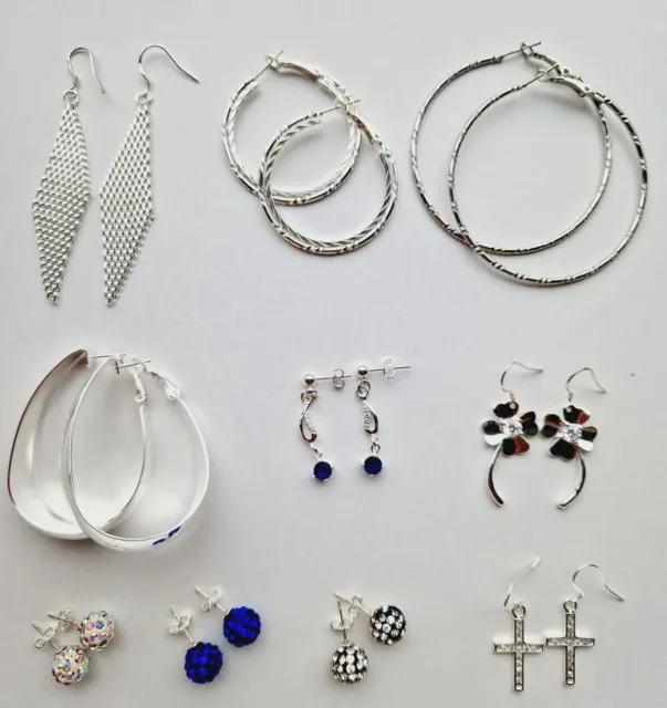 10 Pairs x 925 Silver Plated Earrings Drop Dangle Hoop Stud Job Lot Wholesale