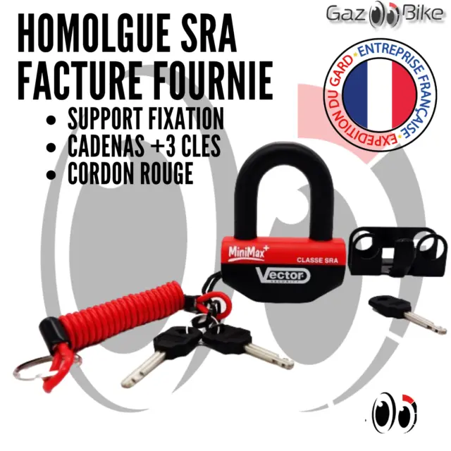 Antivol Moto Homologué SRA BLOQUE DISQUE VECTOR SRA MINI MAX+- Ø16mm / 47 x 40mm