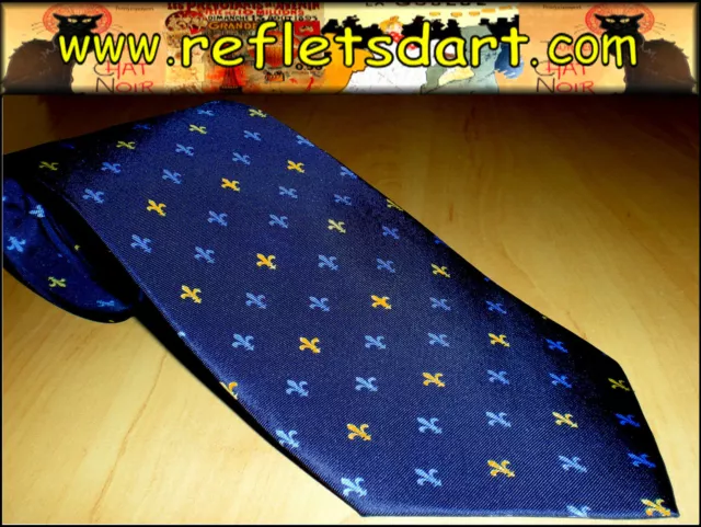 Cravate En Soie Bleue Fleurs De Lys Jaune Silk Lis Tie Corbata Seda Flor De Lis