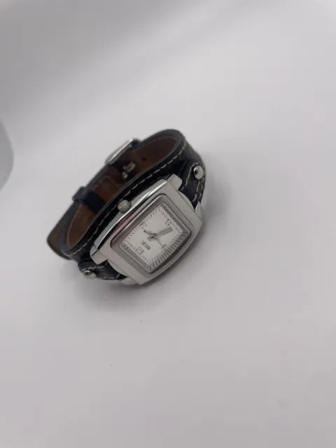 Working - Relic Watch Black Genuine Leather Band / Silver Tone Wrist Watch