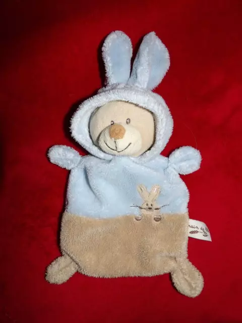 Doudou Plat Grain de Blé Zannier Ours Déguisé en Lapin Bleu et Beige