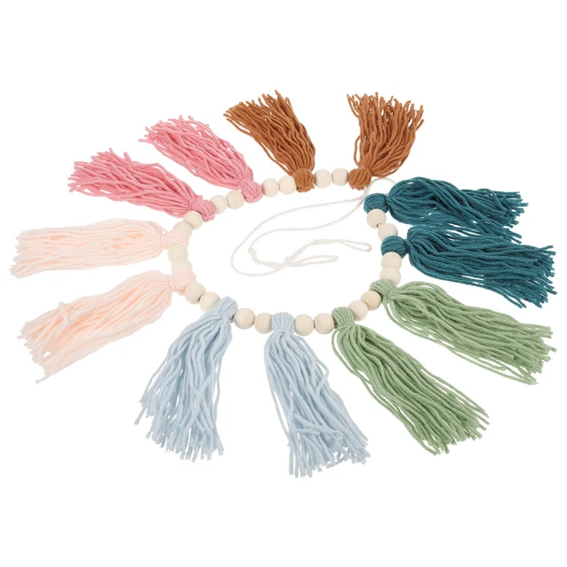 Cotton Thread Wooden Bead Hanging String Pendant Pom Garland Decorate