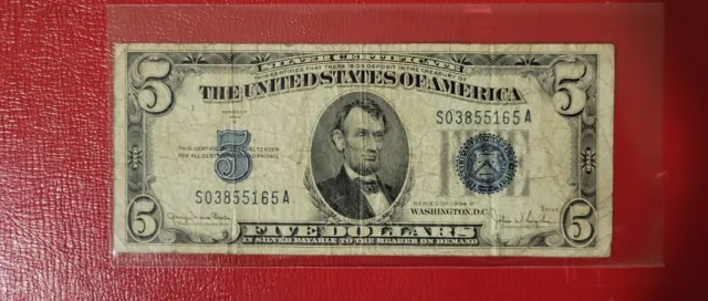 1934 D Five Dollar Silver Certificate $5 Bill Blue Seal Note Circulated #59018