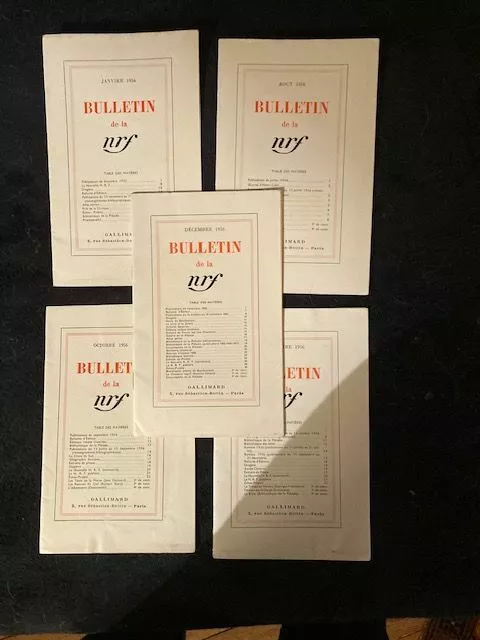 Lot  5 Bulletins De La Nrf Gallimard Annee 1956 Eo