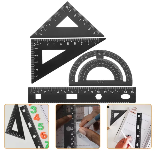 4 pack geometry set metal triangle ruler protractor straight ruler tool set
