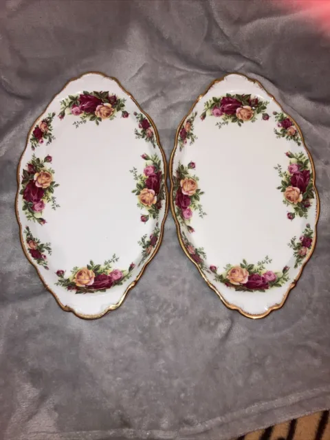 Pair Royal Albert Old Country Roses Oval Shallow Sweet Trinket Tray 10” x 6”