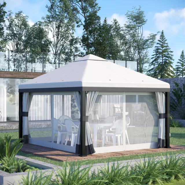 Outsunny Pavillon 3 x 3 m, Gartenzelt mit Netzseiten, Festzelt mit UV-schutz