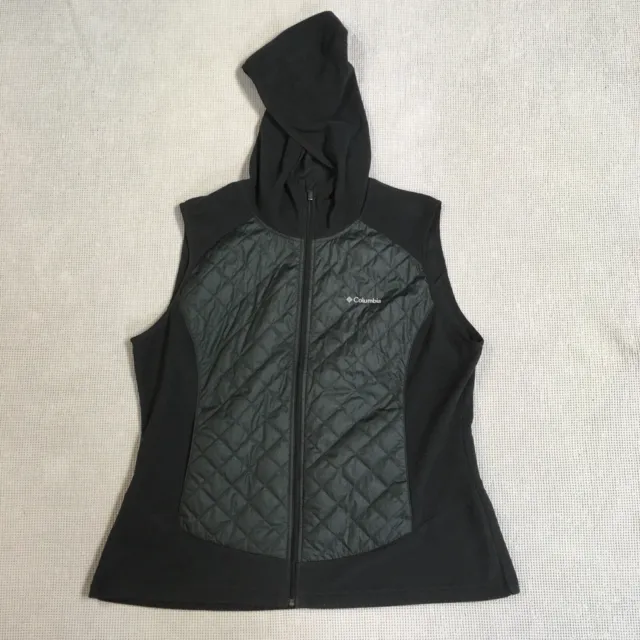 Columbia Thermal Coil Full Zip Hooded Vest Women Size XL Black Fleece Quilted