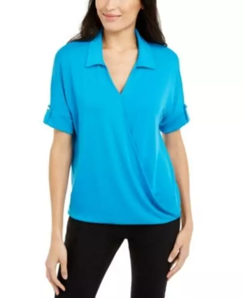 MSRP $70 Alfani Faux-Wrap Top Blue Size Large