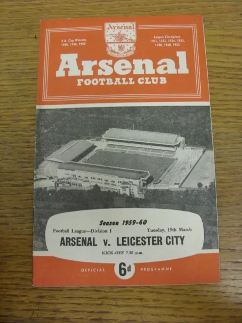 15/03/1960 Arsenal v Leicester City  (Light Crease). Condition: if no previous f