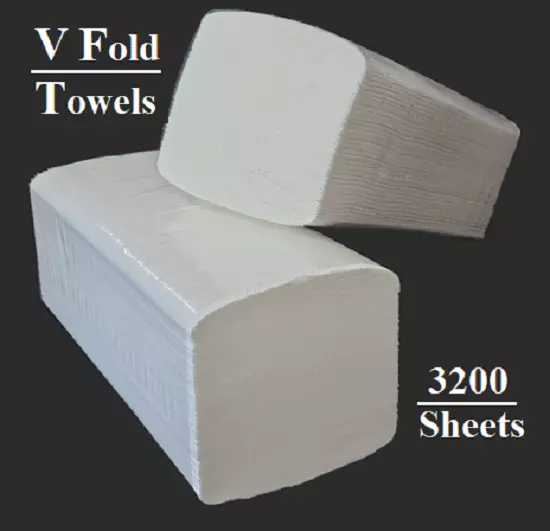 2Ply WHITE PAPER HAND TOWELS 3200 SHEETS V FOLD MULTI FOLD PAPER LARGE TISSUES