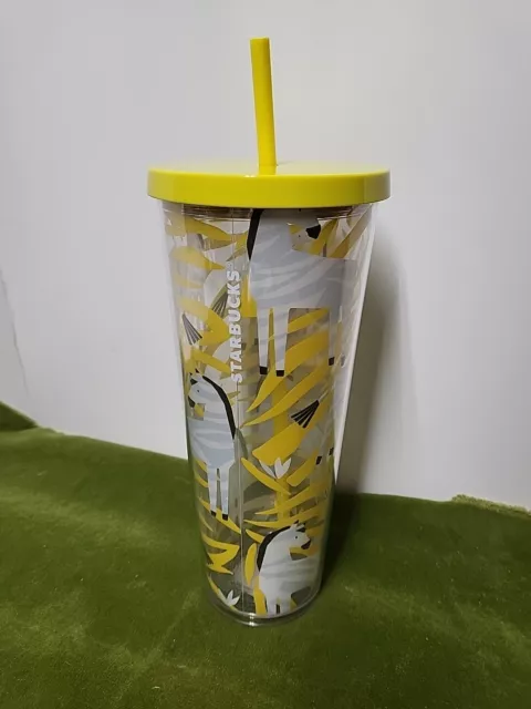 STARBUCKS Zebra Venti 24 oz Cold Cup Tumbler Yellow Black with Straw & Lid RARE