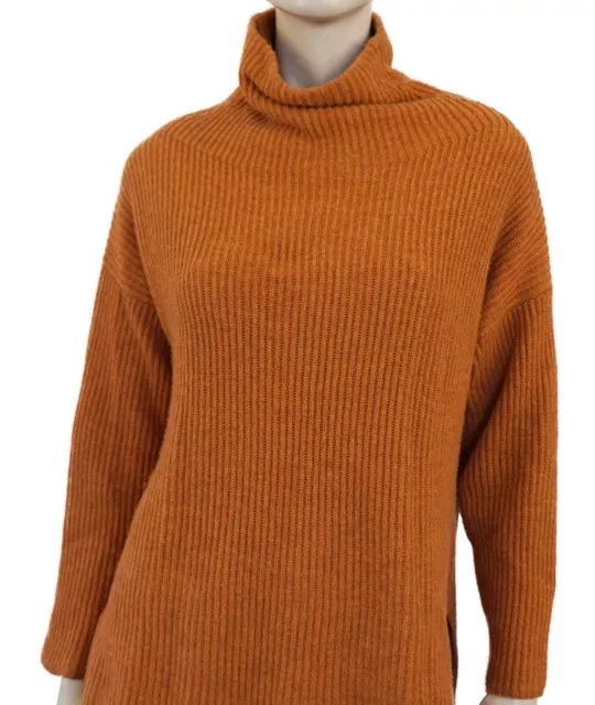 AUTUMN CASHMERE Fisherman Oversized Henna Ribbed Cashmere Turtleneck Sweater XS