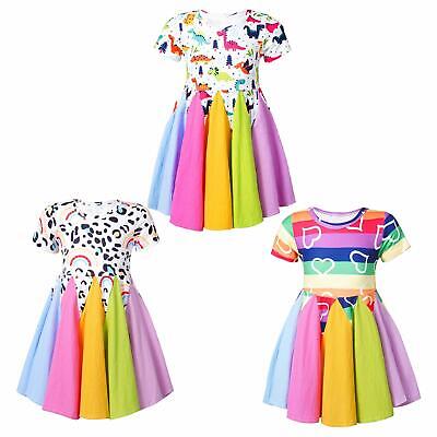 Toddler Baby Girls Summer Cotton Rainbow Dress Princess Party Outfit Casualwear