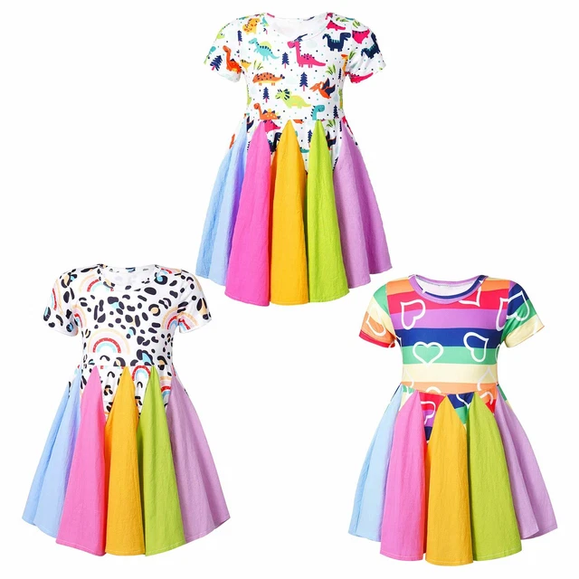 Toddler Baby Girls Summer Cotton Rainbow Dress Princess Party Outfit Casualwear