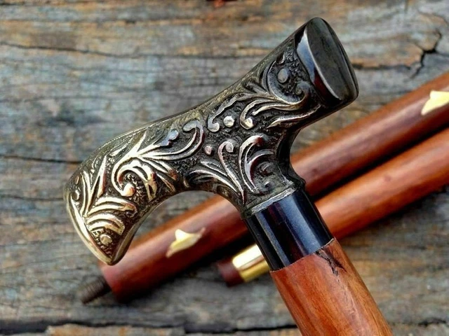 Victorian foldable Best Quality antique long head solid brass wood Walking Cane