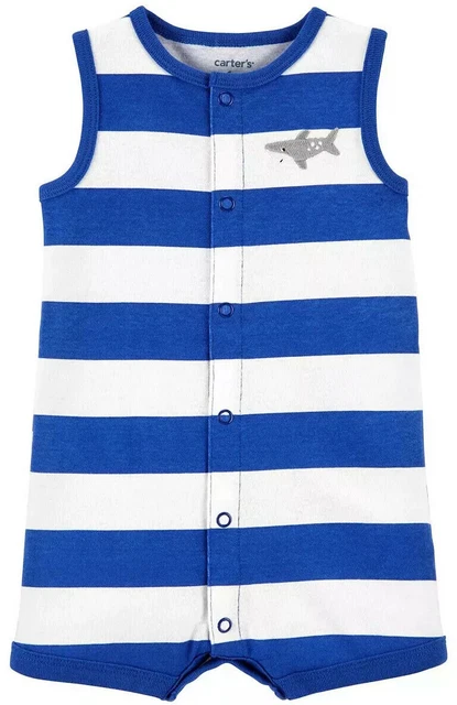Carter's Baby Boy Shark Romper "Turn Me Around" Blue/White Size 3 Months New