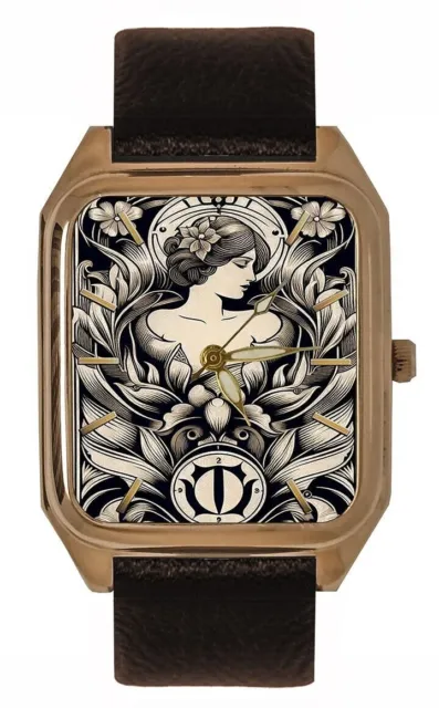 Jean Cocteau Style French Lady Art Solid Brass Tank Watch For Ladies