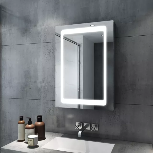 Illuminated LED Bathroom Mirror Cabinet with Demister Sensor Anti-fog 500x700mm