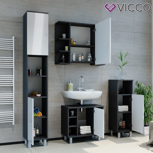 Meuble De Salle De Bains Ruben Vicco – Blanc Mat, Placard Et étagère (NEUF)