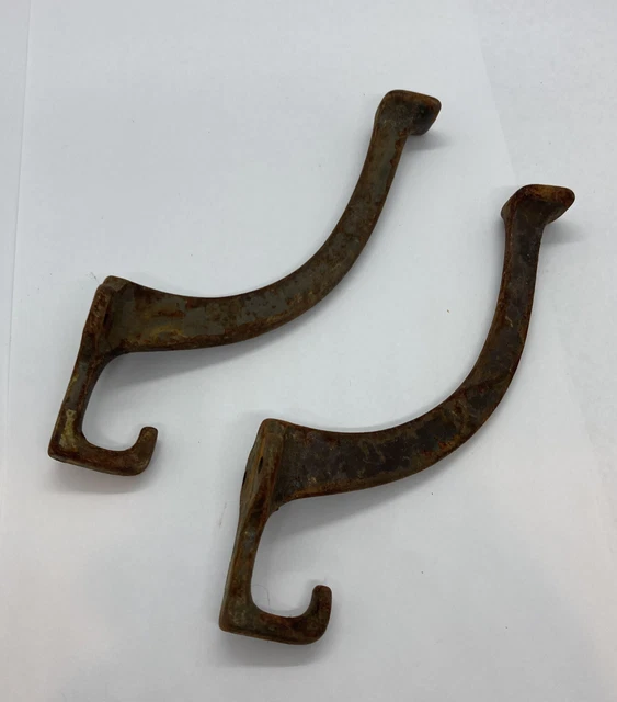 Lot Of 2 Antique Cast Iron Hook Coat Wall Hanger Steampunk Art Deco 5.75” x3.25”