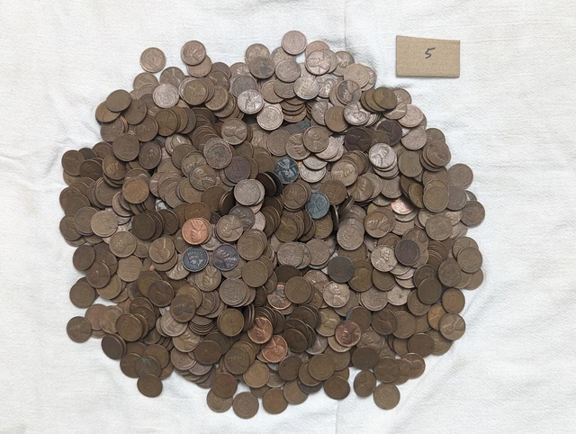 1000 Lincoln Wheat Cent Penny 1C 1909-1958 P/D/S Unsearched $10 Face Bag 7 lbs