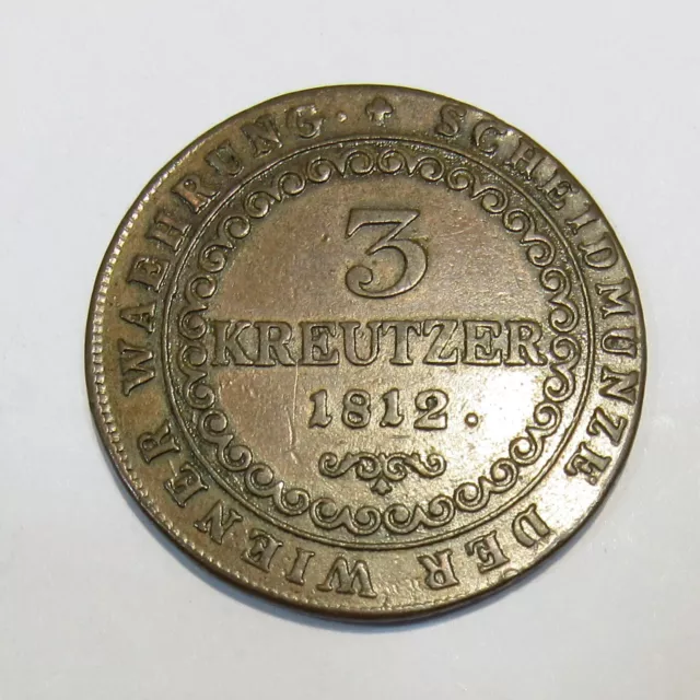 M445 Cu Münze 3 Kreuzer Österreich Ungarn 1812 B ss. Erh. 32mm 14g Rarität