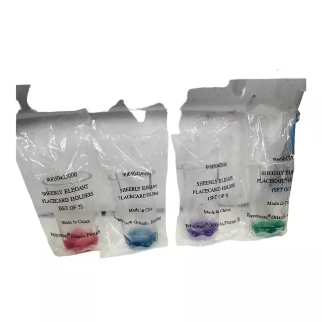 New Tupperware Sheerly Elegant Place Card Holders Blue purple green & red (4)