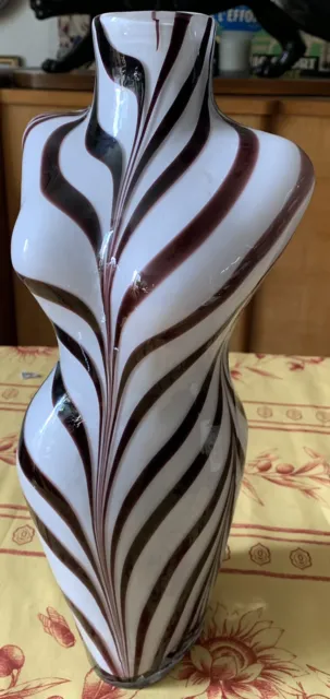 Vintage superbe vase en verre Murano style zebre torse de femme