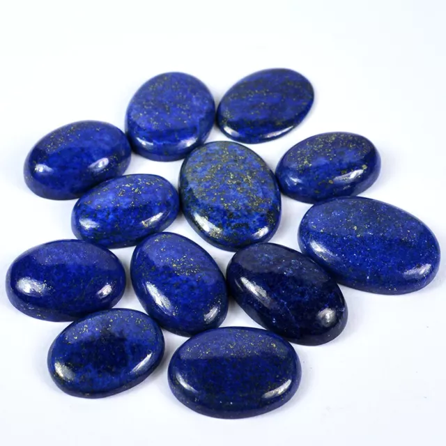 422 Ct/12 Pc Natural Pyrite Gold Flakes Lapis Lazuli Oval Cab Gems Lot 25-32 MM