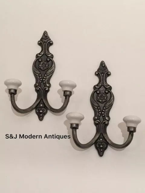 Victorian Iron Double Coat Hook Metal Retro Antique Black Vintage Shabby Chic