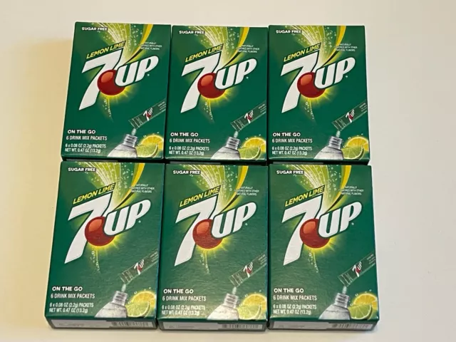 Lemon Lime 7-Up Drink Mix Singles To Go ON the Go 6 Boxes 36 sticks Free Ship