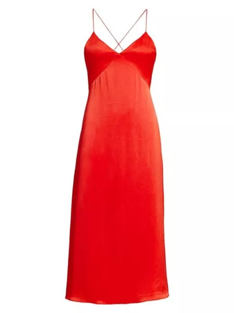 NWT Alice + Olivia Loraine Slipdress in Bright Poppy Seamed Satin Midi Dress 2