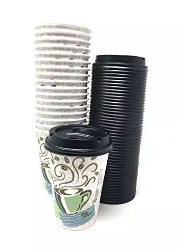 Dixie 12 Ounce Perfect Touch Cups and D9542 Black Lids. 100 Sets of Cups and