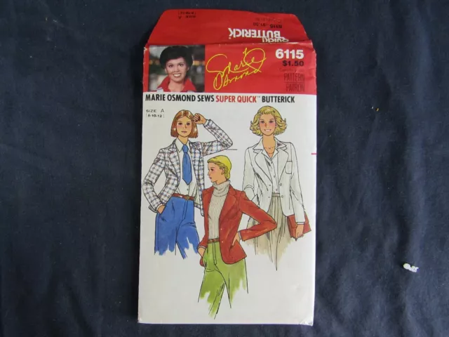 Butterick Misses Jacket Pattern 6115 Size 8 10 12 UNCUT 1970's VTG Marie Osmond