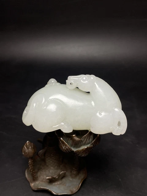 Chinese Exquisite Handmade Monkey Horse carving Hetian Jade Statue