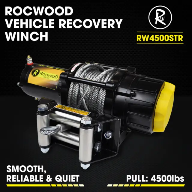 Electric Winch 4500lbs 12v RocwooD Steel Heavy Duty Fairlead Remote Control