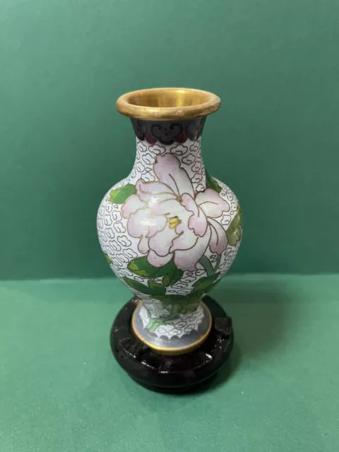 Aus großer Sammlung 1x Vintage chinesische Cloisonne Vase Emaille auf Sockel 6cm