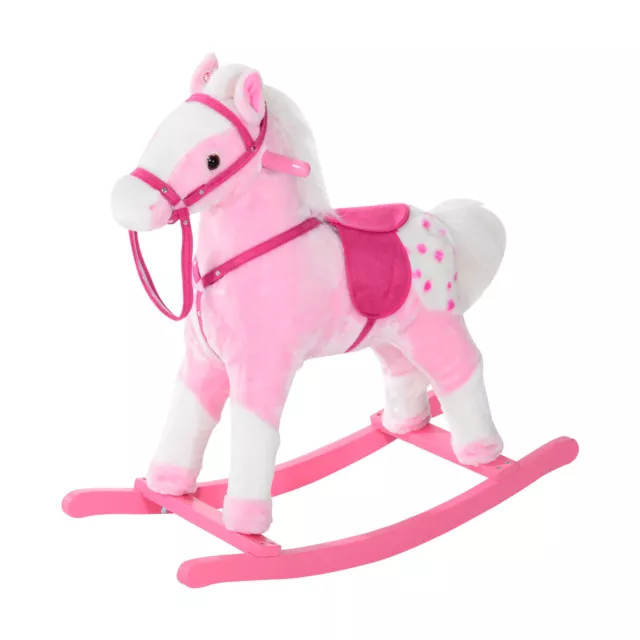 HOMCOM Rocking Horse Toy Plush Wood Pony Riding Rocker Neigh Sound Pink