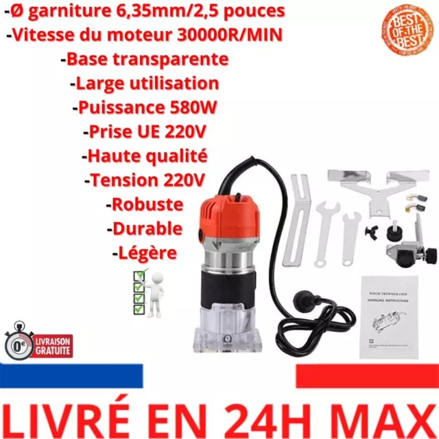 Défonceuse électrique 6.35mm (1/4 ) Affleureuse Défonceuse Trimmer Router  Fraiseuse Électrique Outil à Bois pour la Transformation du Bois 800W